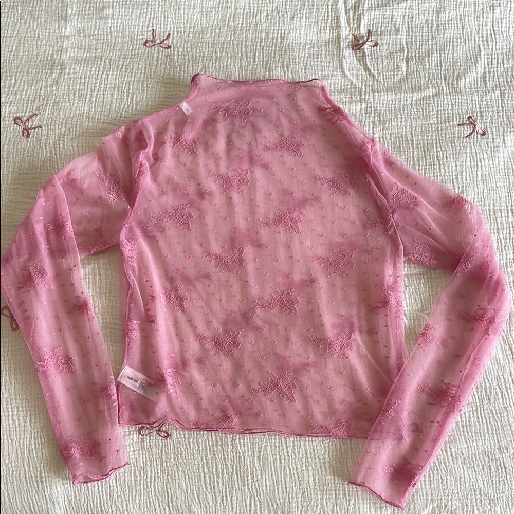 Stylish Pink Sheer Lace Blouse